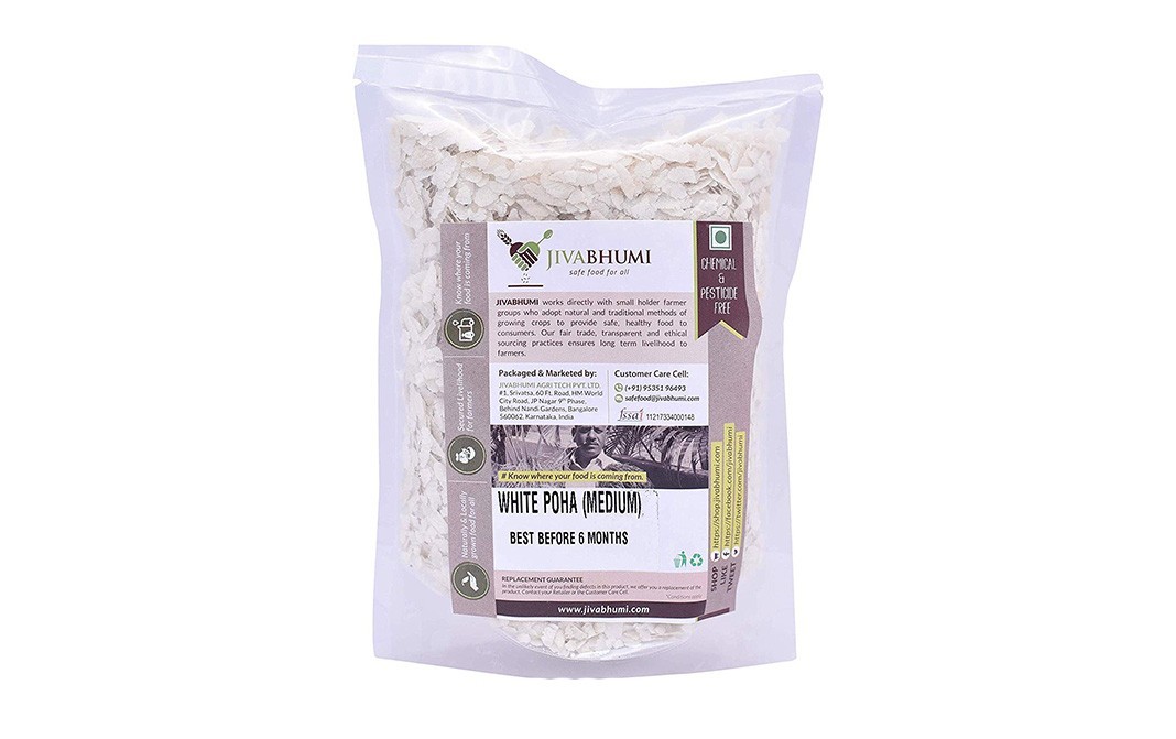 JivaBhumi White Poha (Medium)    Pack  1 kilogram